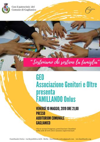 Associazione GeO presenta Famillando onlus Venerdì 10 maggio ore 21:00 Auditorium 
